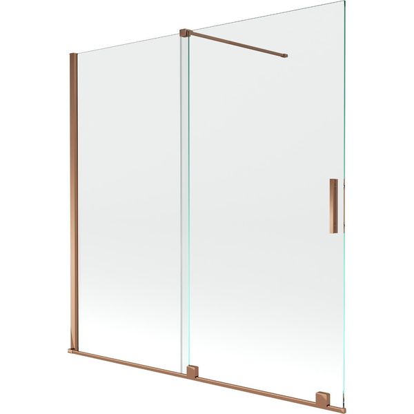 Mexen Velar Paratia Per Vasca 2 Ante Scorrevoli 160 X 150 Cm, Trasparente, Oro Rosa - 896-160-000-01-60-image