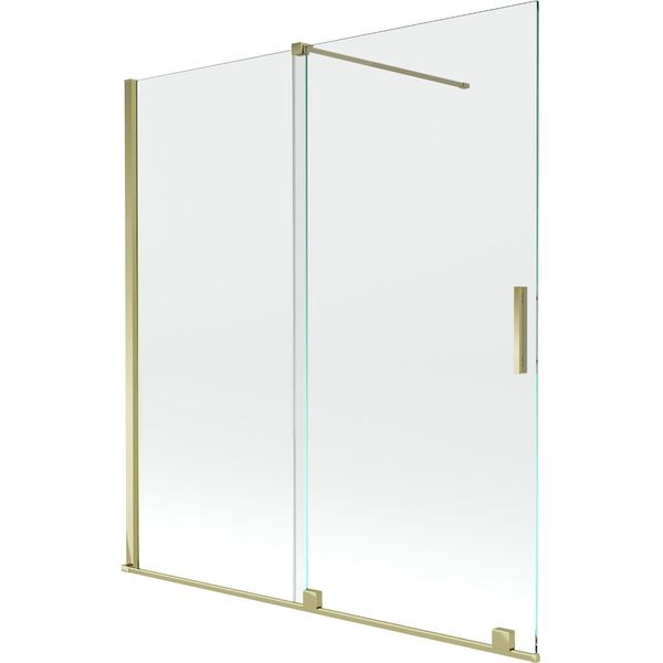 Mexen Velar Paravento Per Vasca Da Bagno A 2 Ante Scorrevoli 150 X 150 Cm, Trasparente, Dorato - 896-150-000-01-50-image