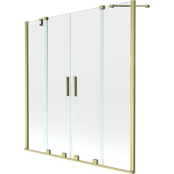 Mexen Velar Duo Paratia Per Vasca Da Bagno A 2 Ante Scorrevole 160 X 150 Cm, Trasparente, Oro Spazzolato - 896-160-000-02-55-image