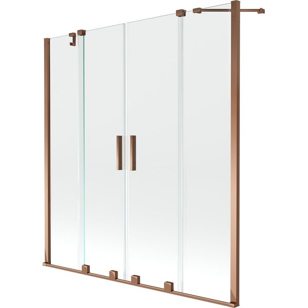 Mexen Velar Duo Paravento Vasca Da Bagno Scorrevole A 2 Ante 140 X 150 Cm, Trasparente, Oro Rosa - 896-140-000-02-60-image