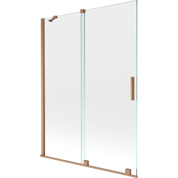 Mexen Velar Paravento Da Bagno 2 Ante Scorrevoli 130 X 150 Cm, Trasparente, Rame Spazzolato - 896-130-000-01-65-image