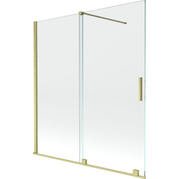 Mexen Velar Paratia Per Vasca Da Bagno A 2 Ante Scorrevoli 150 X 150 Cm, Trasparente, Oro Spazzolato - 896-150-000-01-55-image