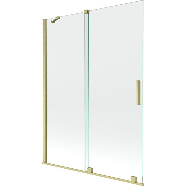 Mexen Velar Paratia Per Vasca Da Bagno Scorrevole A 2 Ante 130 X 150 Cm, Trasparente, Oro Spazzolato - 896-130-000-01-55-image