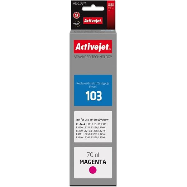 Activejet AE-103M Ink Cartridge (Replacement For Epson 103 C13T00S34A; Supreme; 70 Ml; Magenta)-image