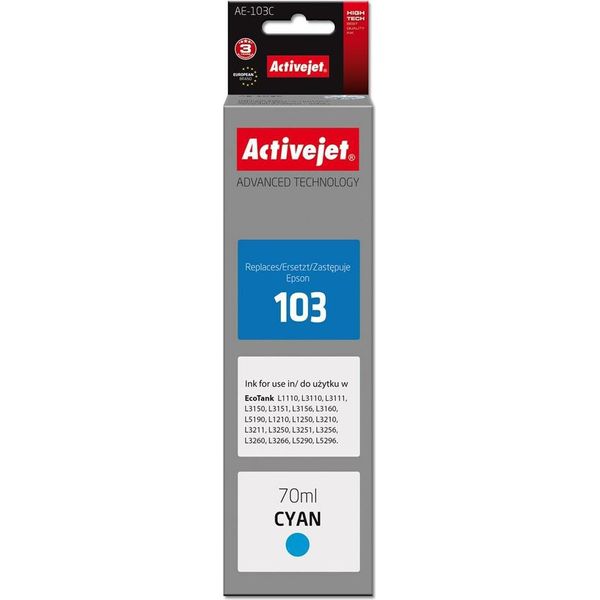 Activejet AE-103C Ink (Replacement For Epson 103 C13T00S24A; Supreme; 70 Ml; Cyan)-image