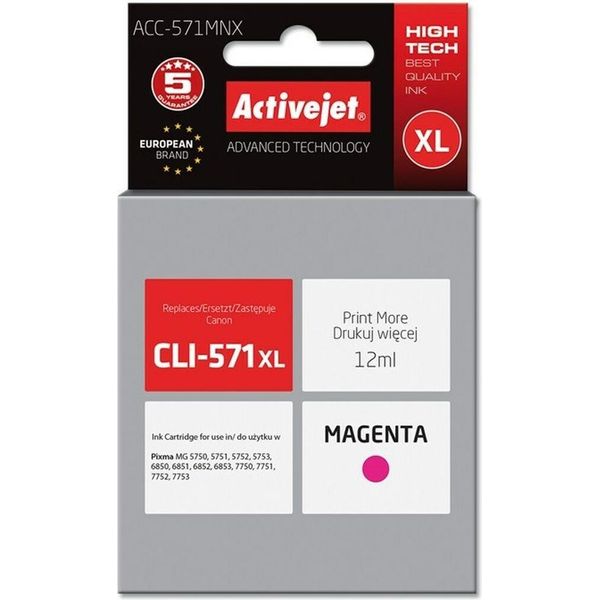 Activejet ACC-571MNX Ink Cartridge (Replacement For Canon CLI-571XLM; Supreme; 12 Ml; Magenta)-image
