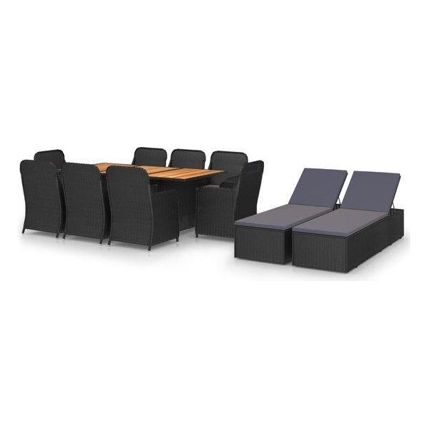 Vidaxl Mobili Da Giardino 11 Pezzi Set Da Giardino Tavolo Sedie Tavolo Da Pranzo Tavolo Da Giardino Sedia Da Giardino Poly Rattan Nero-image