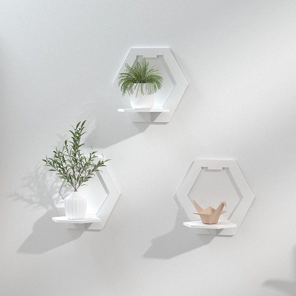 Lecylanker Mensola A Muro, Bianco, Set Di 3, Mensola Galleggiante, Bianco, Facile Da Montare, 29 X 29 X 18 Cm, Pvc, Mensola Pratica E Decorativa Per-image
