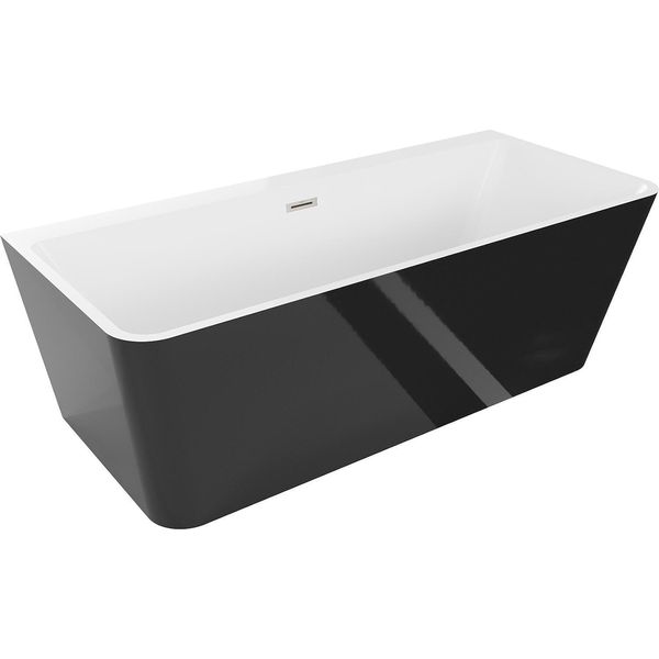 Mexen Volta Vasca Da Bagno Autoportante A Muro 170 X 75 Cm, Bianca/Nera, Troppo Pieno In Nichel Spazzolato - 51131707575-97-image