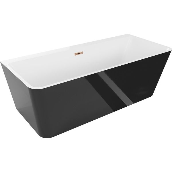 Mexen Volta Vasca Da Bagno Freestanding Addossata 170 X 75 Cm, Bianca/Nera, Troppo Pieno Oro Rosa - 51131707575-60-image