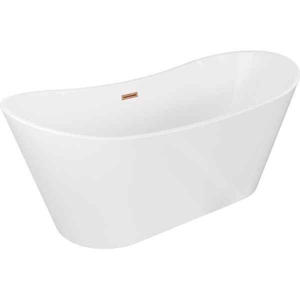 Mexen Montana Vasca Da Bagno Freestanding 180 X 80 Cm, Bianca, Troppopieno Rame Spazzolato - 52011808000-65-image