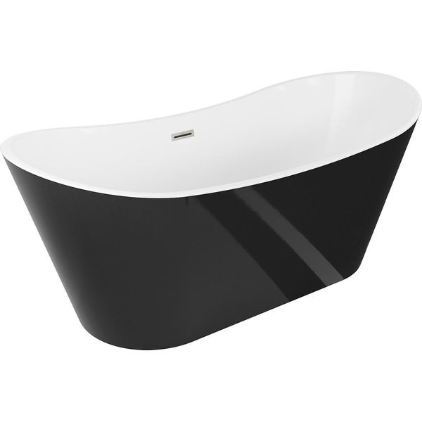 Mexen Montana Vasca Da Bagno Freestanding 180 X 80 Cm, Bianca/Nera, Troppo Pieno Nichel Spazzolato - 52011808075-97-image