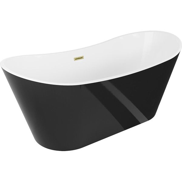Mexen Montana Vasca Da Bagno Freestanding 180 X 80 Cm, Bianca/Nera, Troppo Pieno Oro Spazzolato - 52011808075-55-image