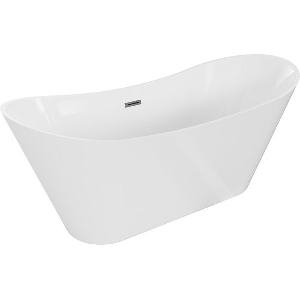 Mexen Celia Vasca Da Bagno Indipendente 170 X 75 Cm, Bianca, Troppo Pieno Grigio Canna Spazzolato - 52331707500-66-image