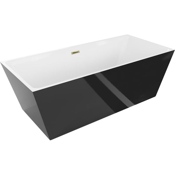 Mexen Lita Vasca Da Bagno Indipendente 170 X 75 Cm, Bianca/Nera, Troppopieno Oro - 52121707575-50-image