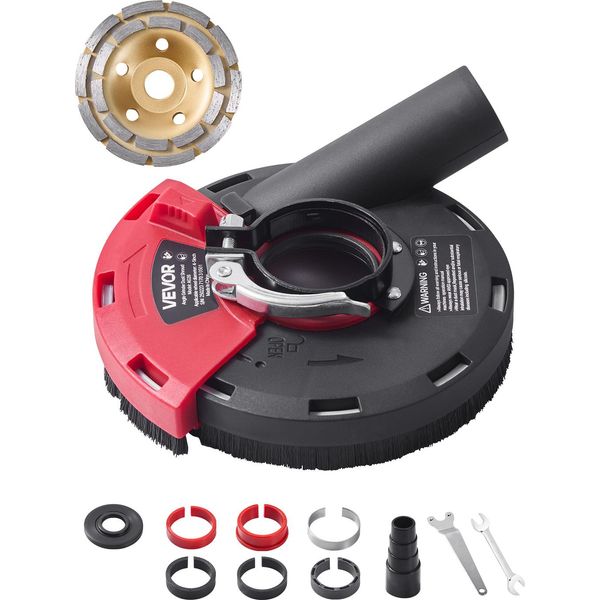 Smerigliatrice Angolare Con Cofano Di Aspirazione Vevor, Universale 100-125 Mm, Protezione Antipolvere Con 6 Dischi Di Serraggio E Disco A Tazza Diamantato Da 125 Mm-image