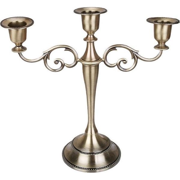Inf Elegante Candelabro A Tre Bracci In Lega Di Zinco Stile Europeo - Portacandele Romantico Vintage Bronzo-image