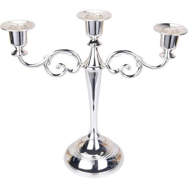 Inf Elegante Candelabro A Tre Bracci In Lega Di Zinco Stile Europeo - Portacandele Romantico Vintage D'argento-image