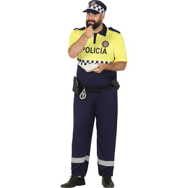 Polizia Uniforme Costume Carnevale Cappello Camicia Cintura Pantaloni Adulto Festa, Taglia: 54 - 56 (Xl) Colore: Giallo-image