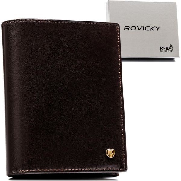 Rovicky | Portafoglio Classico Da Uomo, Con Rfid, Marrone Scuro, 10X13 Cm-image