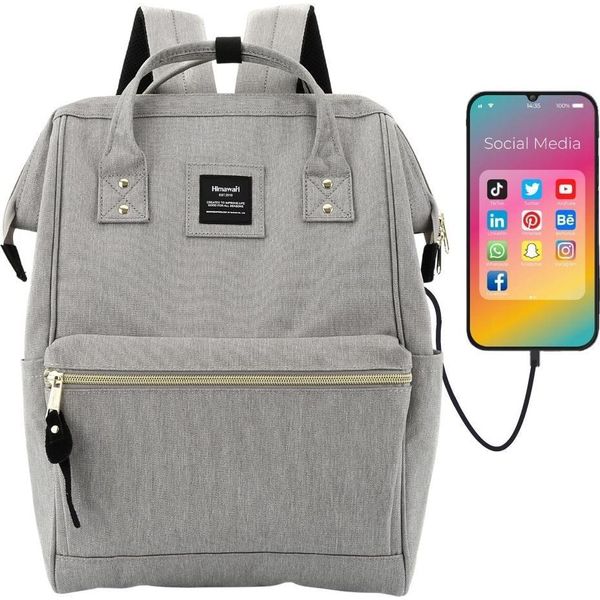 Himawari | Zaino Da Donna Spazioso, Con Usb E Scomparto Per Laptop, Grigio Chiaro, 27X40X17 Cm-image