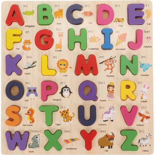 Puzzle Dell'alfabeto, Lettere Maiuscole In Legno, Apprendimento Precoce, Scheda Cognitiva, Sviluppo Intellettuale, Giocattolo Educativo-image