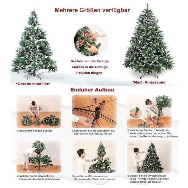 Albero Di Natale Artificiale 180 Cm Con Luci Ed Effetto Neve - Albero Di Natale A Led Con Luci Fiabesche Decorative-image