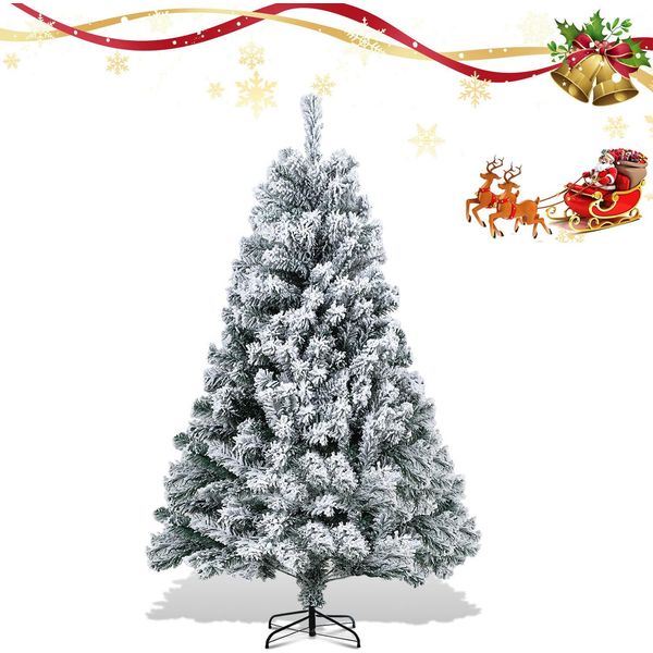 Albero Di Natale Artificiale Izrielar 150 Cm Con Neve, Inclusa Base In Metallo Con 550 Punte Aghi In Pvc, Albero Di Natale In Pvc, Bianco-image