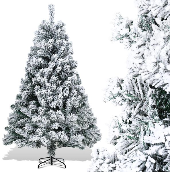 Bettizia 150Cm Albero Di Natale Artificiale Con Neve, Inclusa Base In Metallo Con 550 Aghi In Pvc, Albero Di Natale In Pvc, Bianco-image