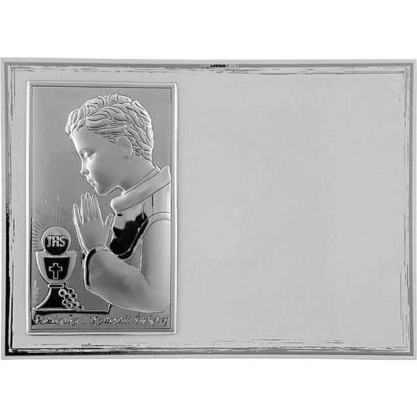 Quadretto Ricordo Della Prima Comunione In Argento Con Incisione Per Un Bambino | Dimensioni: 18X13 Cm | Colore: Bianco | Codice Articolo: VL820/4BI-image