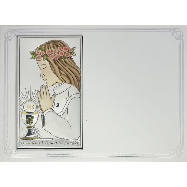 Quadro Di Prima Comunione, Argento Con Incisione, Ricordo Di Prima Comunione Per Una Bambina, Colorato | Dimensioni: 13X18 Cm | N. Articolo: VL833/4COL-image