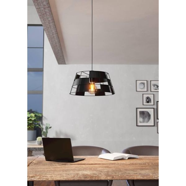 Eglo HäNgeleuchte "Pontefract Pendellampe, Stahl, E27, Esszimmerlampe, HäNgelampe, Lampe", Schwarz, 1, Ø 42Cm H: 110Cm, 1 Stk., Leuchten, HäNgeleuchte, H110 X Ø42 Cm, Schwarz, 1X40W Exkl., HäNgeleuchte-image