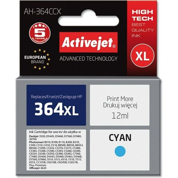 Activejet AH-364CCX Hp Printer Ink, Compatible With Hp 364XL CB323EE; Premium; 12 Ml; Blue.-image