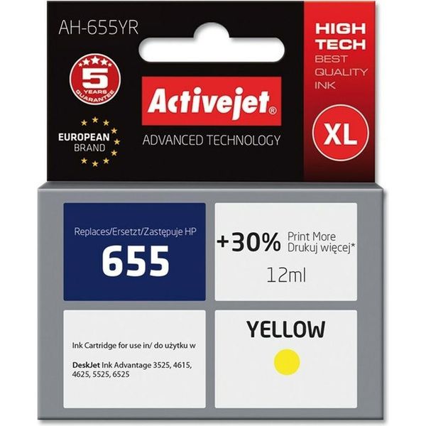 Activejet AH-655YR Ink (Replacement For Hp 655 CZ112AE; Premium; 12 Ml; Yellow)-image