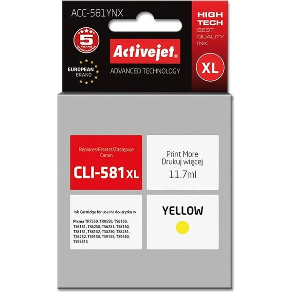 Activejet ACC-581YNX Ink (Replacement For Canon CLI-581XLY; Supreme; 11,70 Ml; Yellow)-image