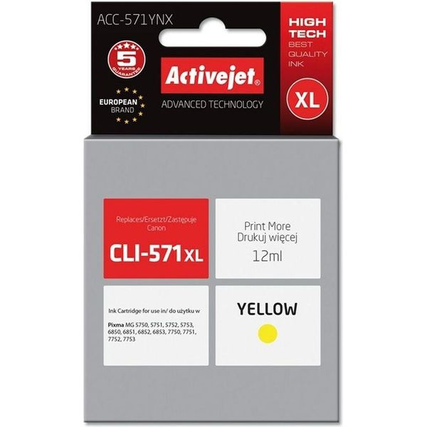 Activejet ACC-571YNX Ink Cartridge (Replacement For Canon CLI-571XLY; Supreme; 12 Ml; Yellow)-image