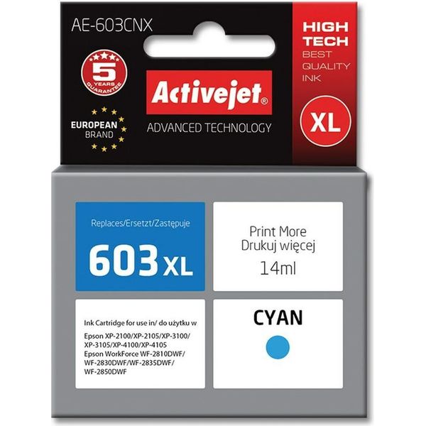 Activejet AE-603CNX Ink (Replacement For Epson 603XL T03A24; Supreme; 14 Ml; Cyan)-image