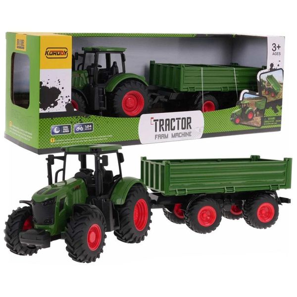 Trattore Giocattolo Coil, Trattore Agricolo, Giocattolo Agricolo, Trattore Con Rimorchio, Modello: 9961, Scala: 1:24, Ruote In Gomma, Da 3 Anni, Verde-image