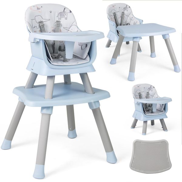 Costway Seggiolone Per Bambini 6 In 1, Seggiolone Con Cintura Di Sicurezza E Vassoio Rimovibile, Seggiolone Combinato, Blu-image