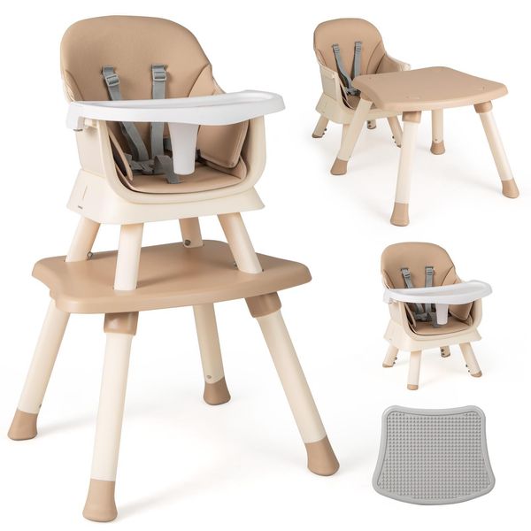 Costway 6-In-1 Seggiolone Per Bambini, Seggiolone Con Cintura Di Sicurezza E Vassoio Rimovibile, Seggiolone Combinato, Caffè-image