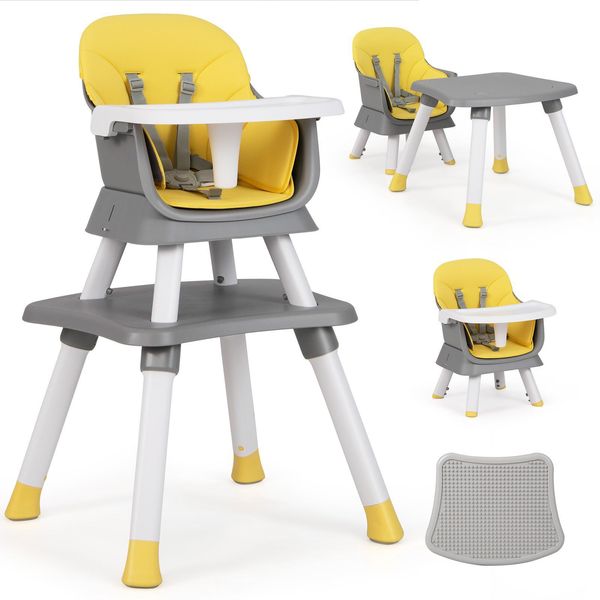 Costway Seggiolone Per Bambini 6 In 1, Seggiolone Con Cintura Di Sicurezza E Vassoio Rimovibile, Seggiolone Combinato, Giallo-image