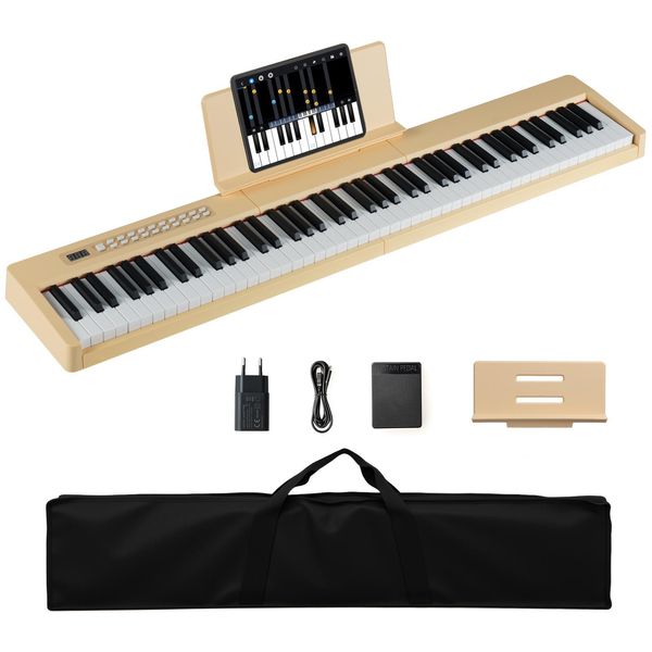 Costway Pianoforte A Tastiera 88 Tasti, Pianoforte Digitale Con Midi, Pedale Di Sostegno, Leggio E Borsa Per Il Trasporto, Pianoforte Elettrico Portatile, Giallo-image