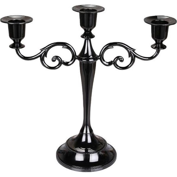Inf Elegante Candelabro A Tre Bracci In Lega Di Zinco Stile Europeo - Portacandele Romantico Vintage Nero-image
