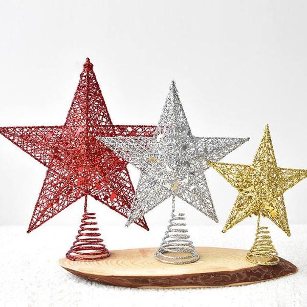 Stella Dell'albero Di Natale Glitterata, Pentagramma Artigianale In Metallo 3D Per Le Decorazioni Natalizie, Ornamento Natalizio Scintillante Per La Casa Festosa-image
