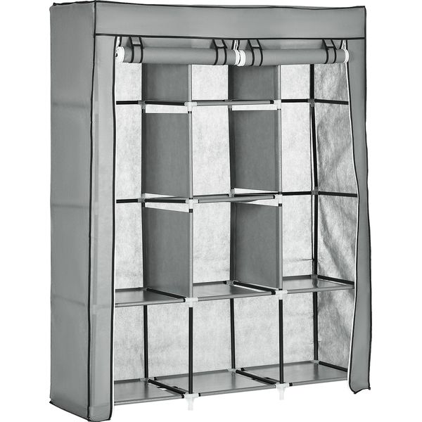 Homcom Armadio In Tessuto, Armadio Con Appendiabiti, 8 Livelli, Armadio Pieghevole, Armadio Pieghevole Per Camera Da Letto, Corridoio, Tessuto Non Tessuto, Grigio Chiaro, 125 X 43 X 162,5 Cm-image