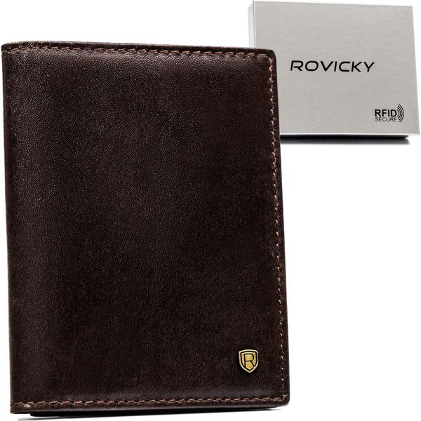 Rovicky | Elegante Portafoglio Da Uomo In Pelle, Con Rfid, Marrone Scuro, 9X12,5 Cm-image