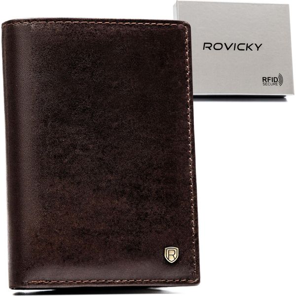 Rovicky | Portafoglio Grande, In Pelle Naturale, Da Uomo, Marrone Scuro, 9,5X13 Cm-image
