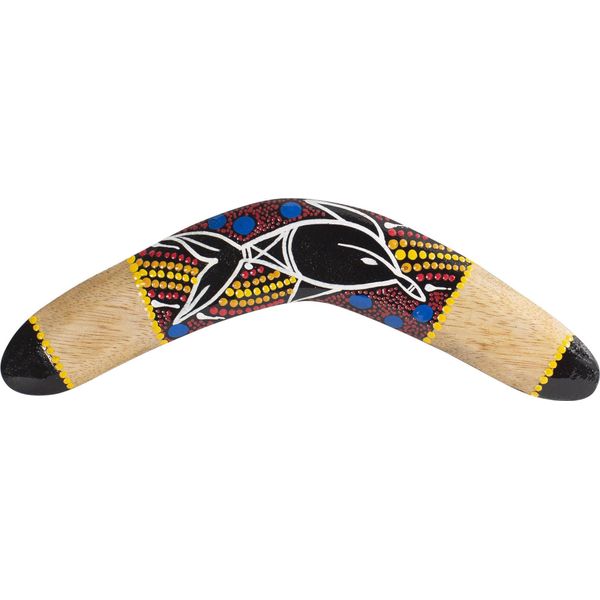 Boomerang 30 Cm - Legno Dipinto A Mano Con Un Disegno Unico Di Delfini Dipinti A Punti-image
