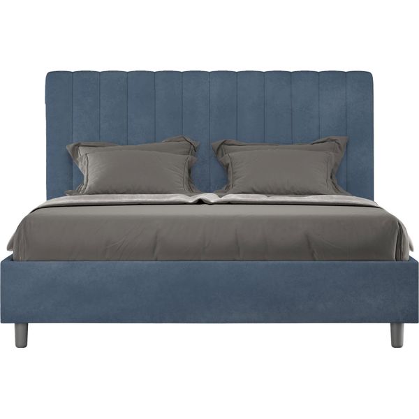 Ityhome - Letto Matrimoniale Francese Contenitore Imbottito 140X210 Microfibra Blu Agueda-image
