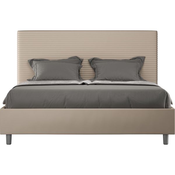Ityhome - Letto Matrimoniale Francese Senza Rete Imbottito 140X210 Pelle Finta Tortora Sunny-image